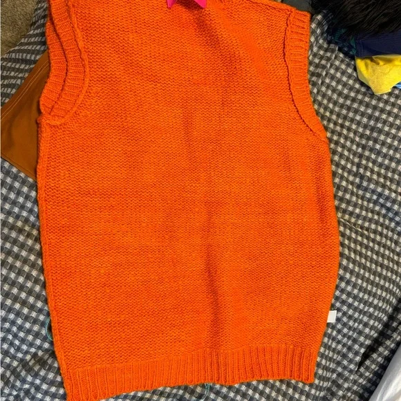 The Elder Statesman Cashmere V-Neck Orange Sweater Vest